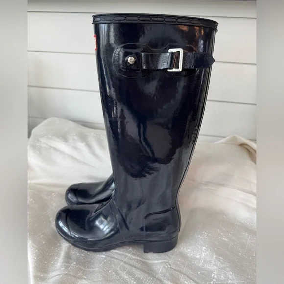 Hunter Original Tall Gloss Navy Blue Waterproof Boots - Picture 7 of 16